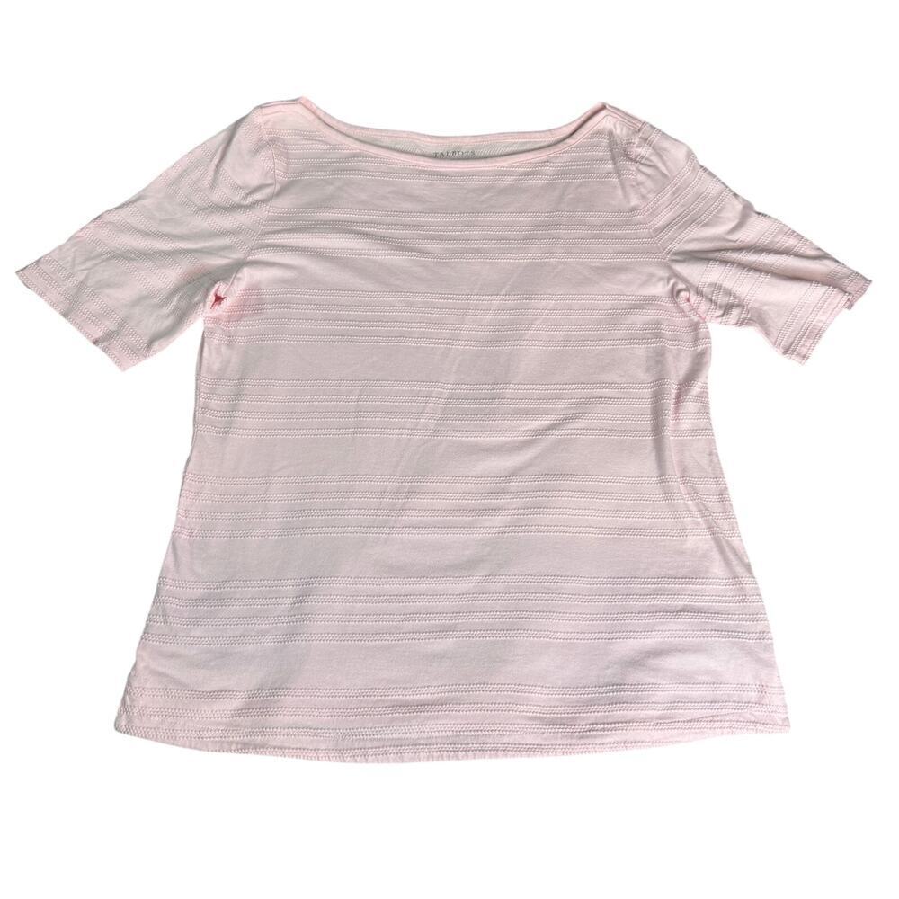 Talbots Women’s Large Pink Cotton Top Metallic Stripe Short Sleeve Shirt